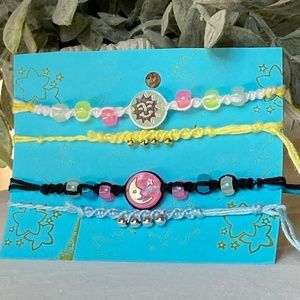 Adjustable Bracelets/Anklet, Friendship Bracelet Set of 4 Sun/Moon